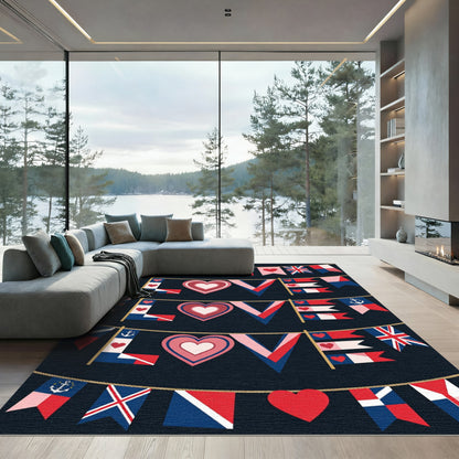 Nautical hearts and pennants garland Rug