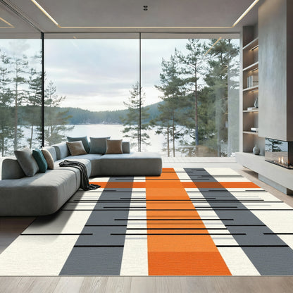 Modern Orange Gray Stripe Abstract Rug