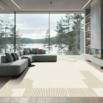 Minimalist Tan Vertical Stripe Geometric Rug