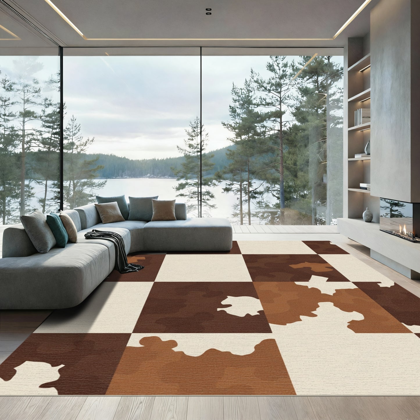 Brown Cream Organic Checkerboard Rug