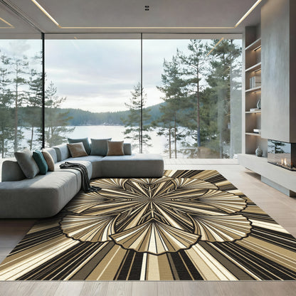 Art Deco Golden Fan Burst Medallion Rug