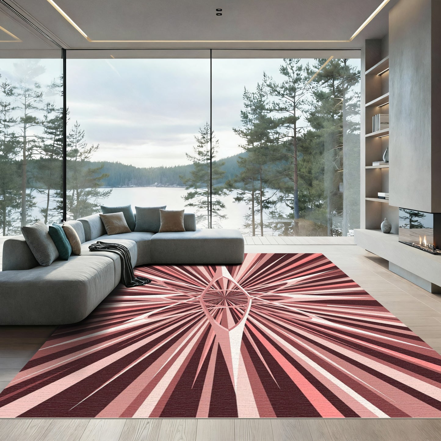 Radiant Rose Petal Starburst Rug