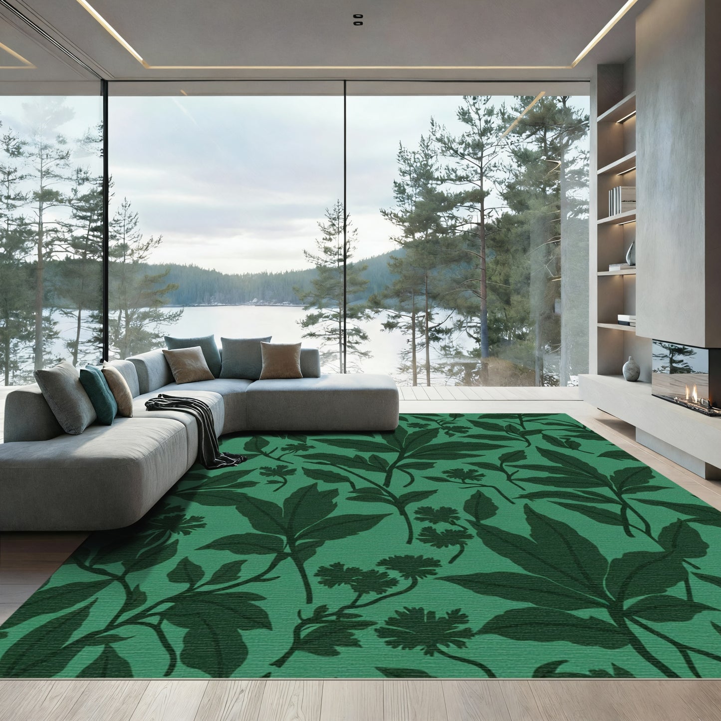 Deep Emerald Lush Foliage Rug