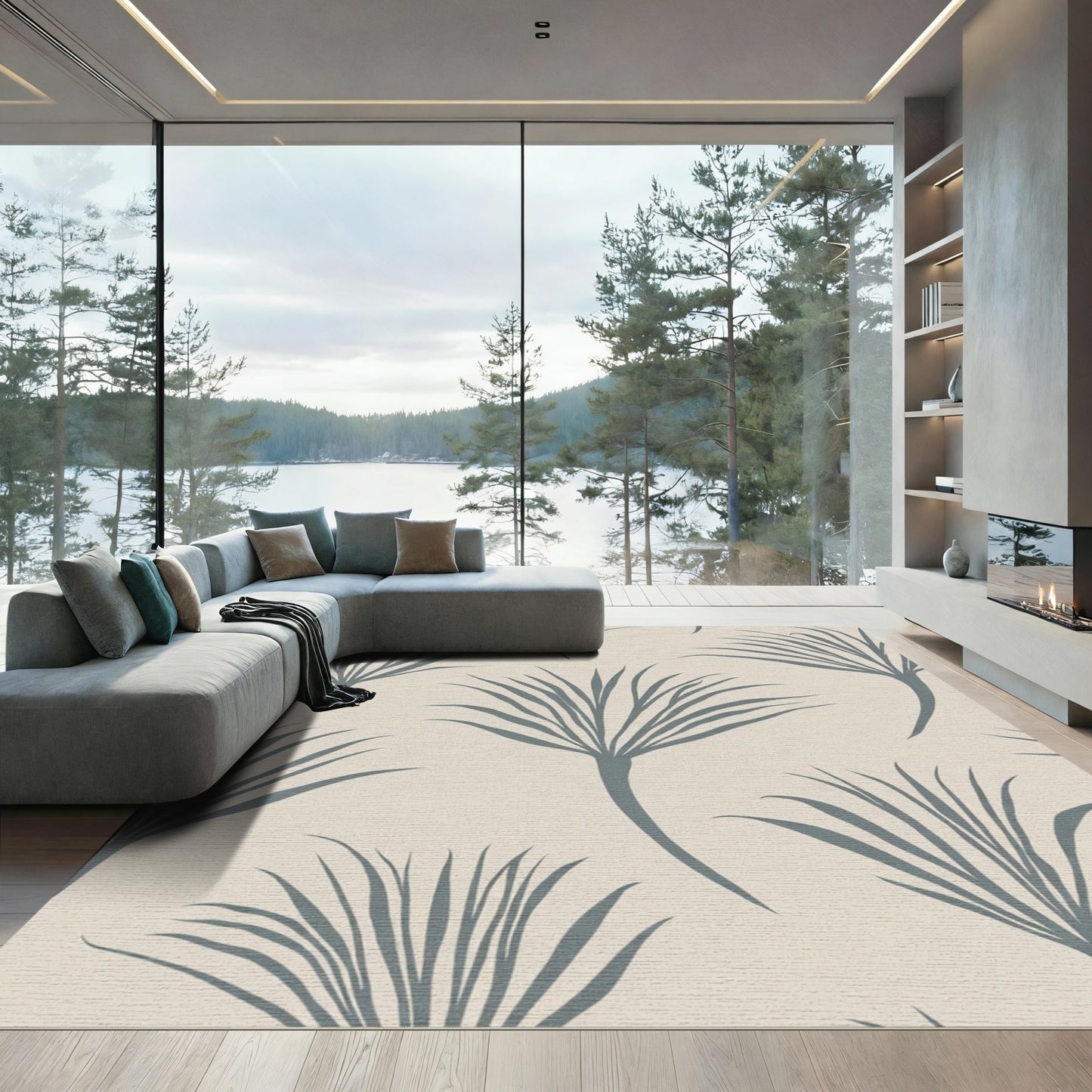 Gray Palm Frond Botanical Rug