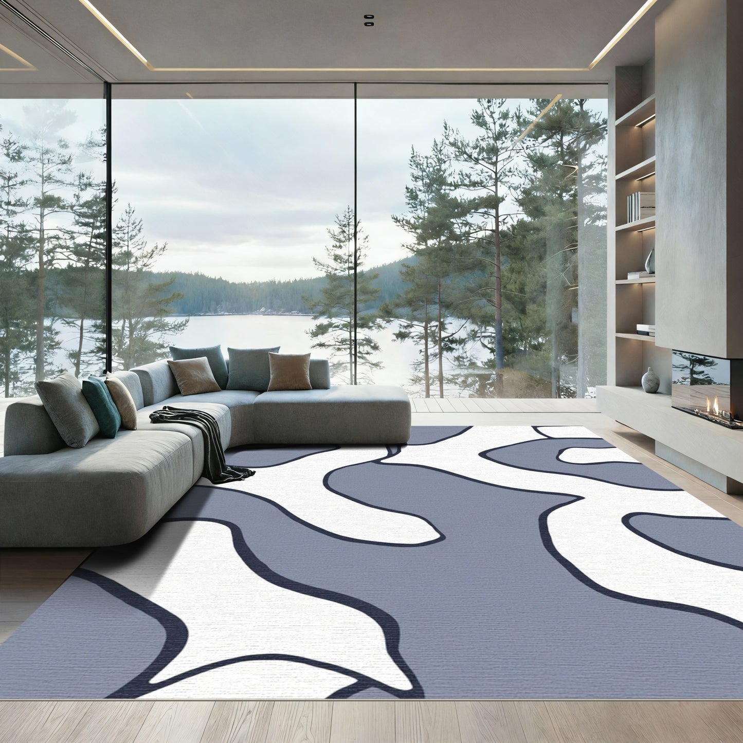Contemporary Blue Abstract Blob Rug