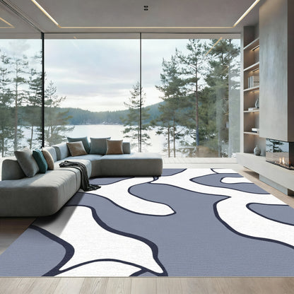 Contemporary Blue Abstract Blob Rug