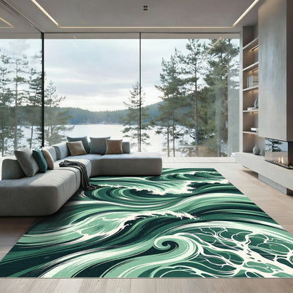 Ethereal Deep Green Oceanic Wave Rug