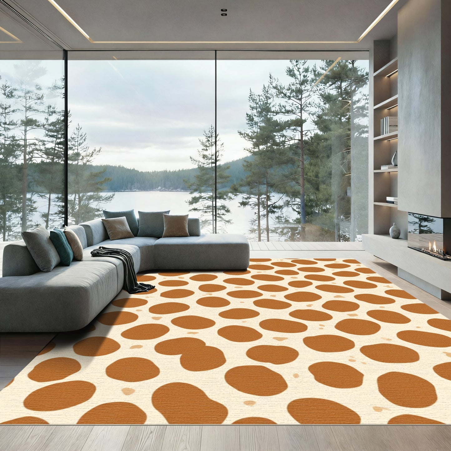 Modern Tan Giraffe Spot Rug