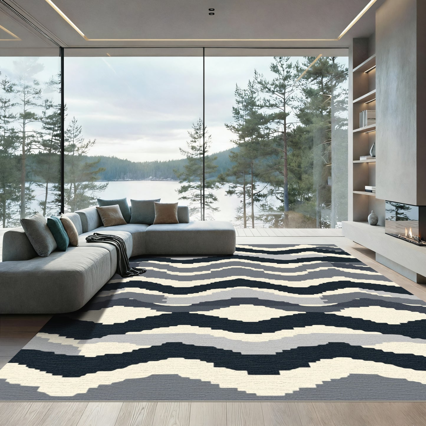 Monochromatic Abstract Staircase Wave Rug