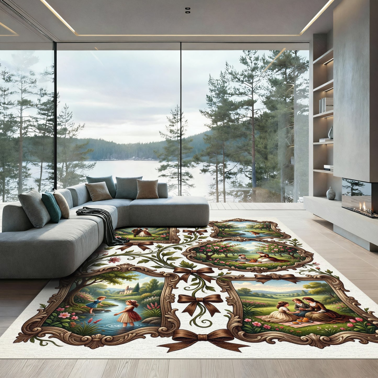 Romantic Garden Scene Vignette Rug