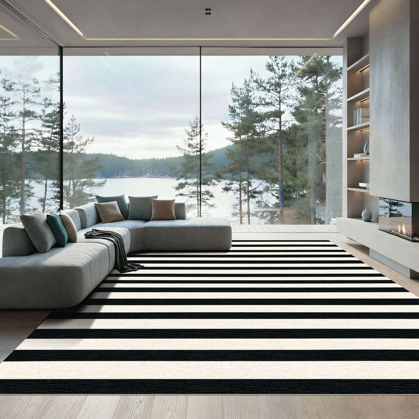 Bold Black White Horizontal Lines Rug