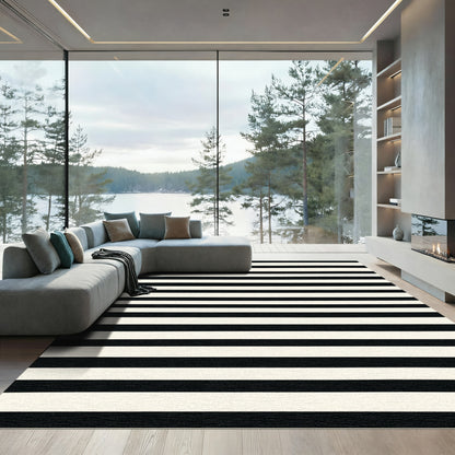 Bold Black White Horizontal Lines Rug