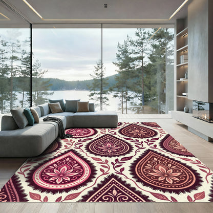 Crimson Floral Paisley Medallion Rug