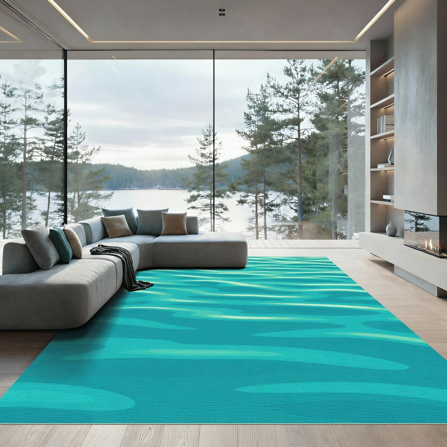 Teal Aqua Water Ripples Rug