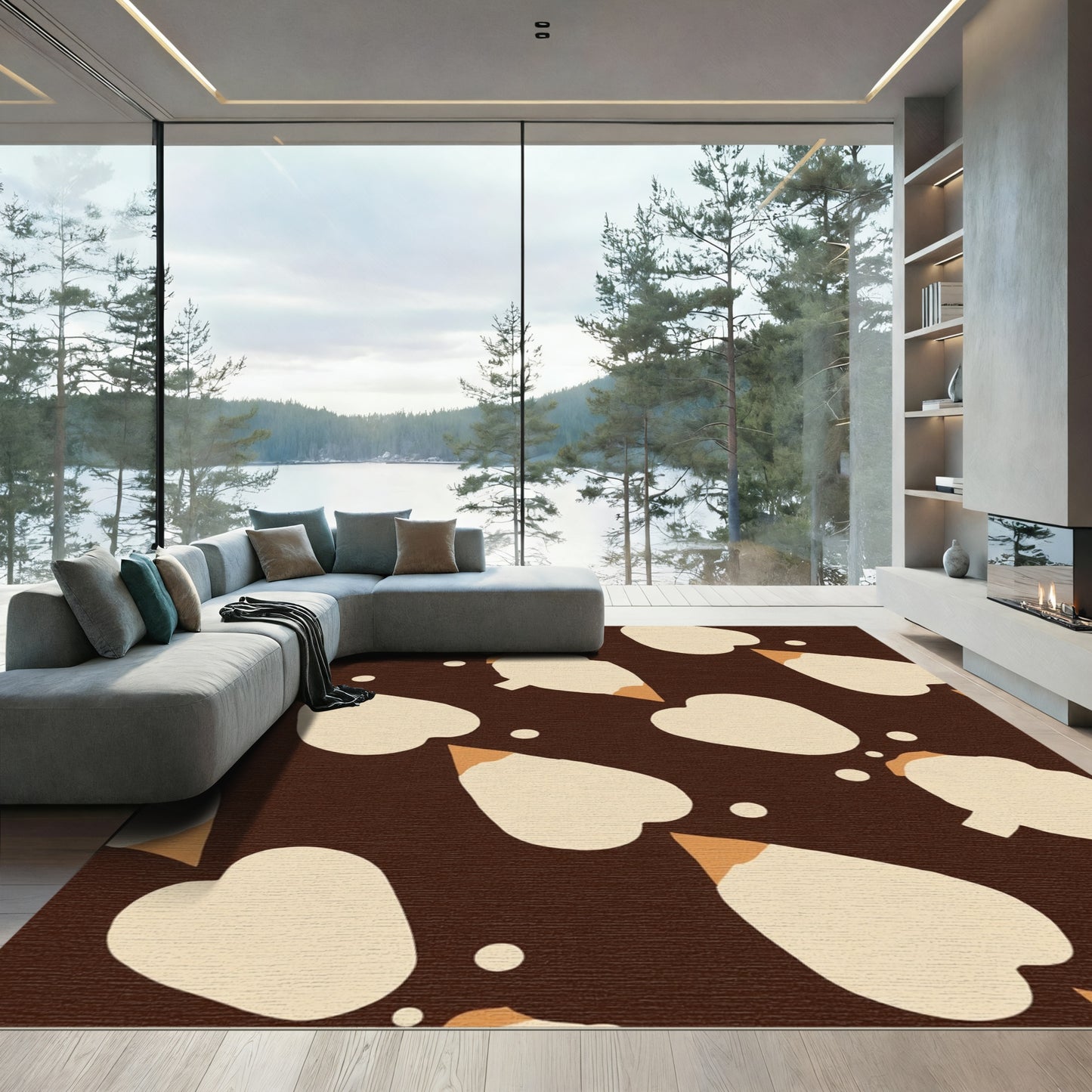 Brown Cream Irregular Heart Splatter Rug