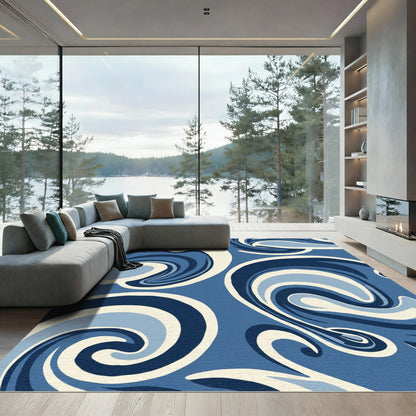 Blue Cream Swirl Abstract Rug
