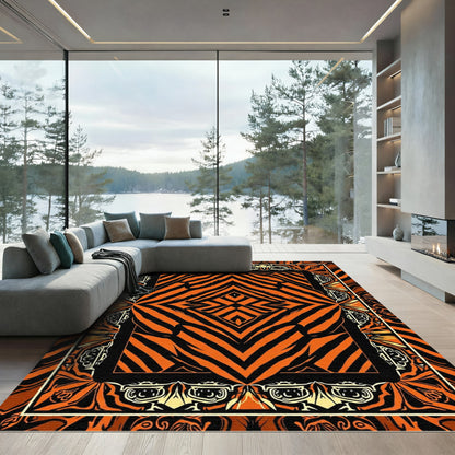Bold Orange Black Tiger Stripes Rug