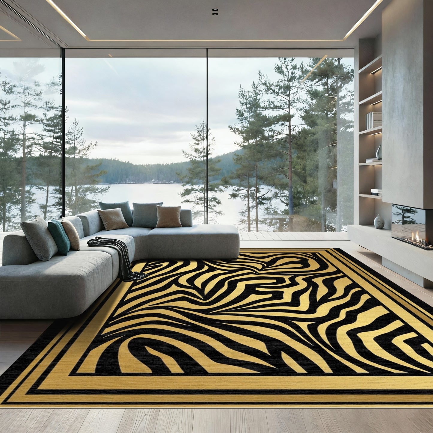 Bold Gold Black Zebra Stripe Rug