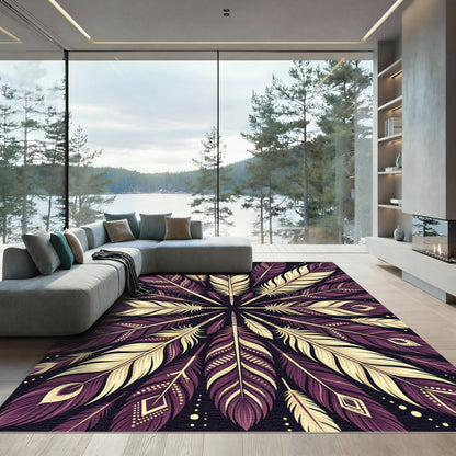 Deep Plum Feather Radial Mandala Rug