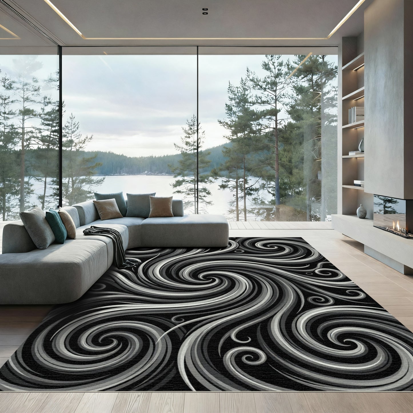 Monochromatic Swirl Abstract Motion Rug