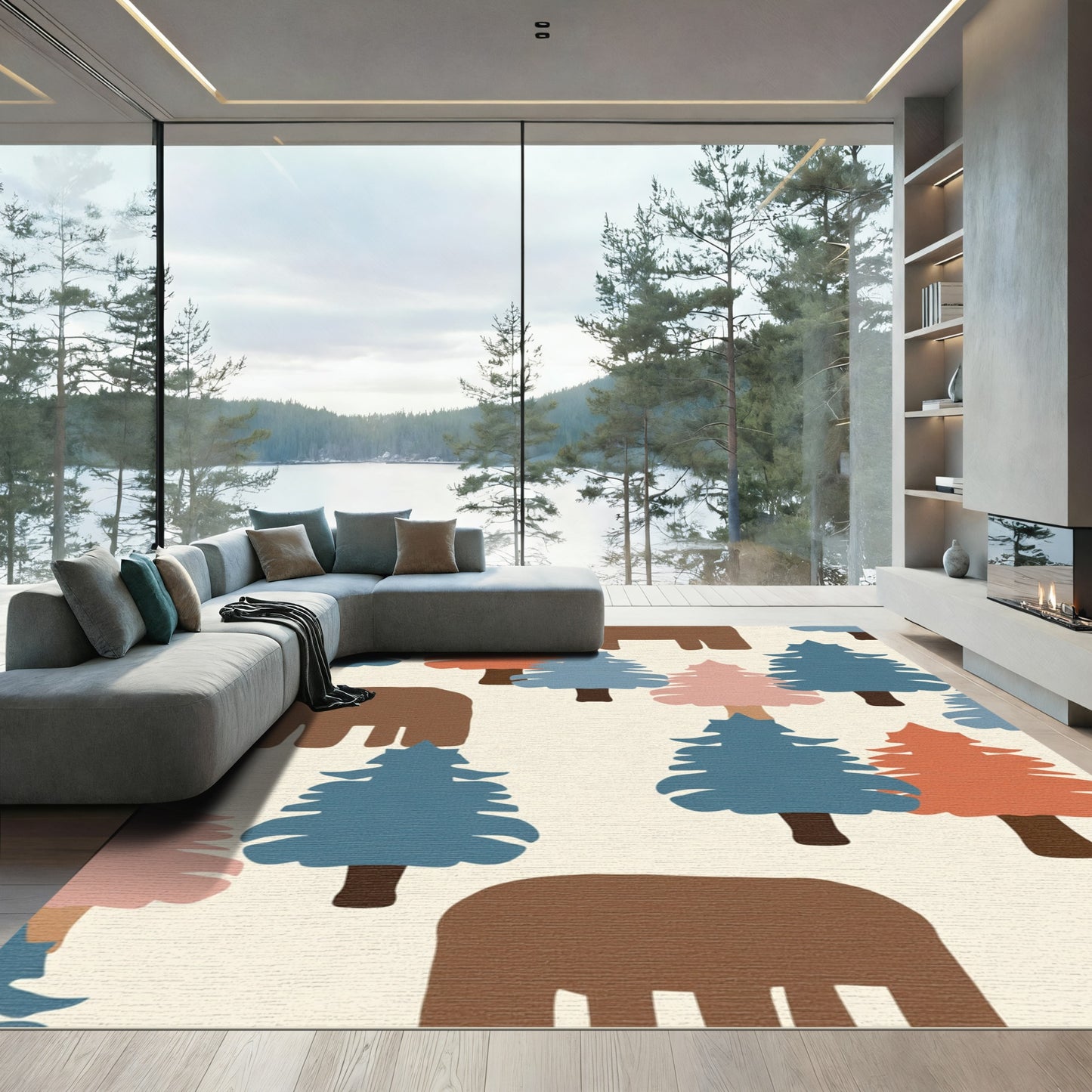 Woodland Trees and Bears Abstract Rug