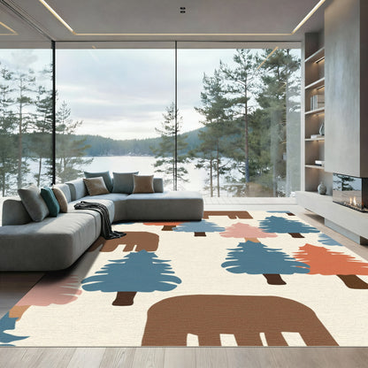 Woodland Trees and Bears Abstract Rug