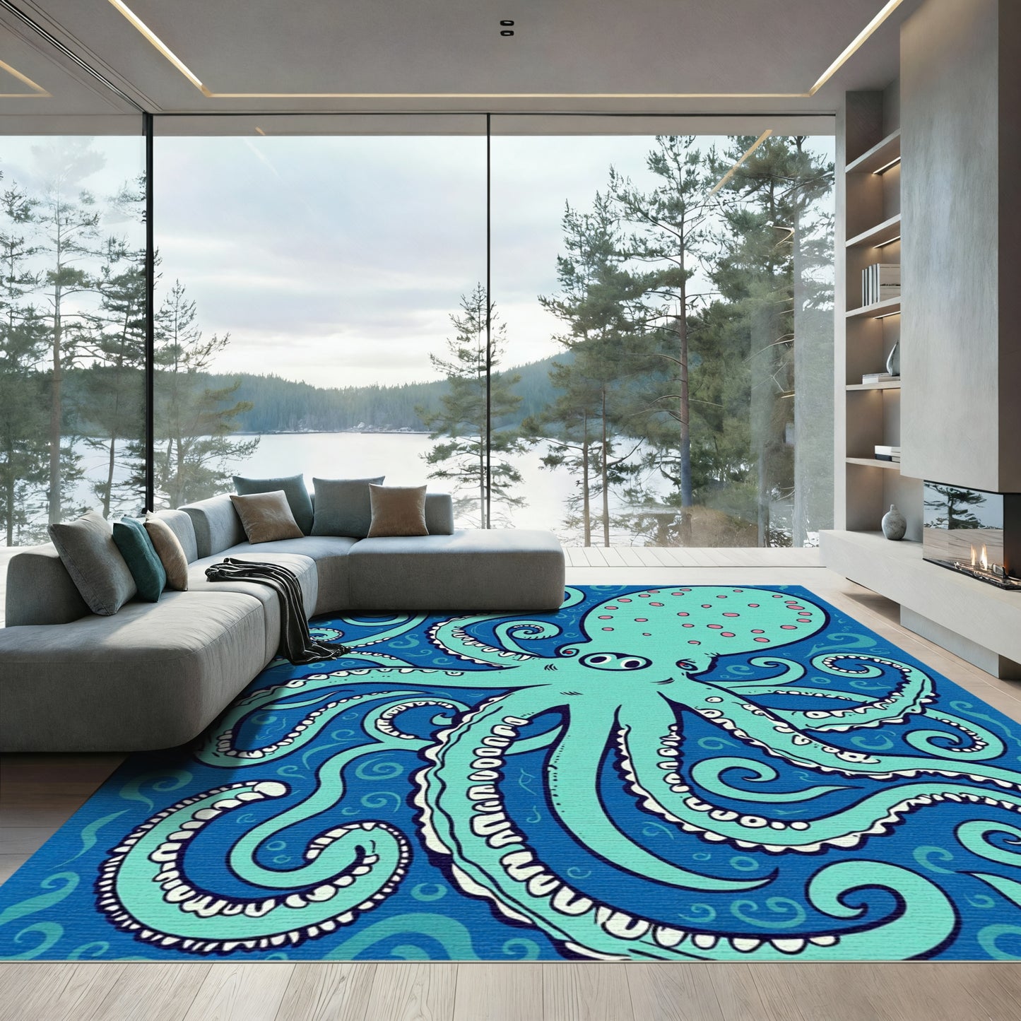 Teal Octopus Swirl Blue Ocean Rug
