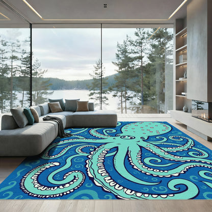 Teal Octopus Swirl Blue Ocean Rug