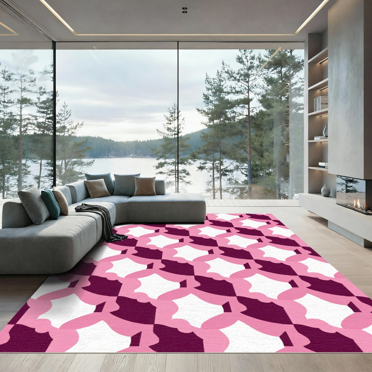 Crimson Pink Quatrefoil Geometric Rug