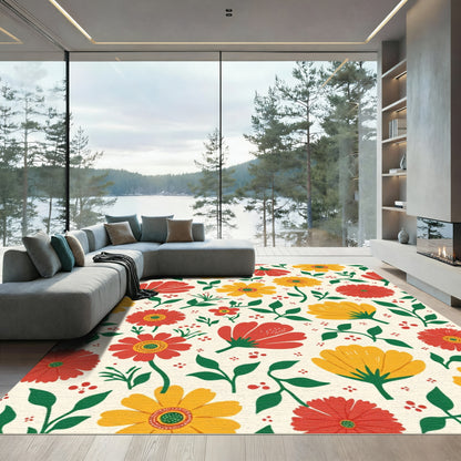 Red Yellow Floral Garden Burst Rug
