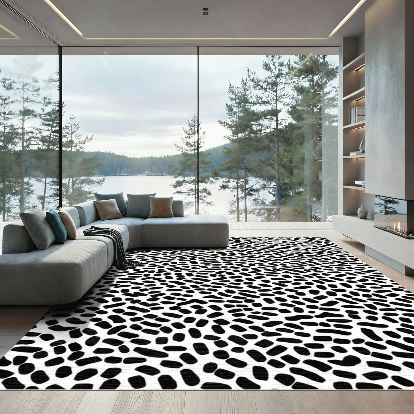 Abstract Black White Organic Spots Rug