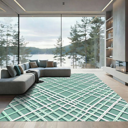 Sage Green Modern Intersecting Geometric Grid Rug