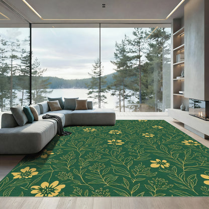 Emerald Green Gold Floral Vine Rug
