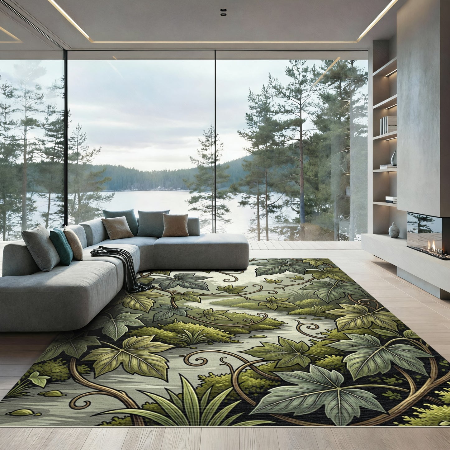 Lush Green Botanical Ivy Vine Rug