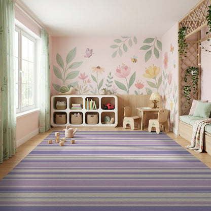 Soft Lavender Beige Striped Rug