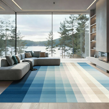 Cool Blue Gradient Plaid Rug