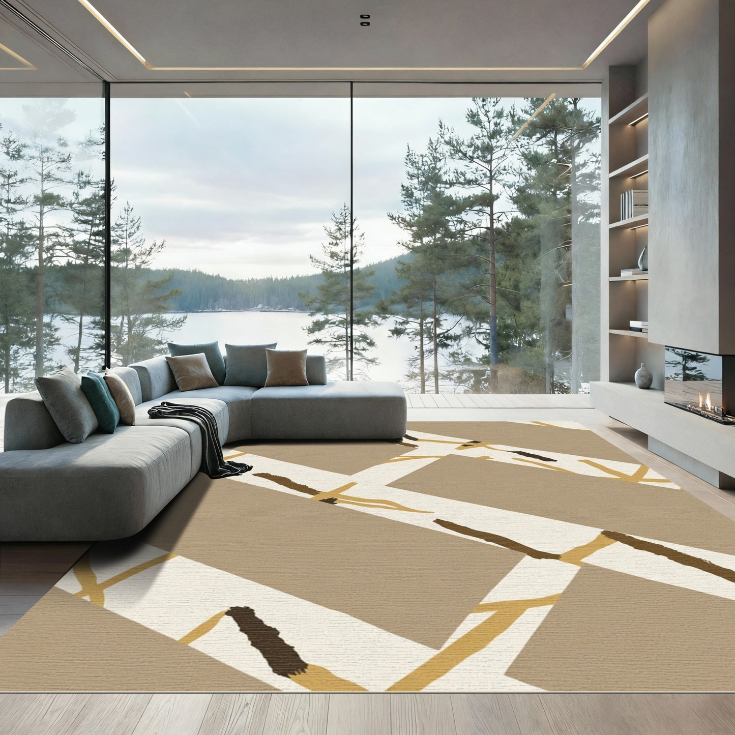 Earthy Tones Diagonal Brushstroke Geometric Rug