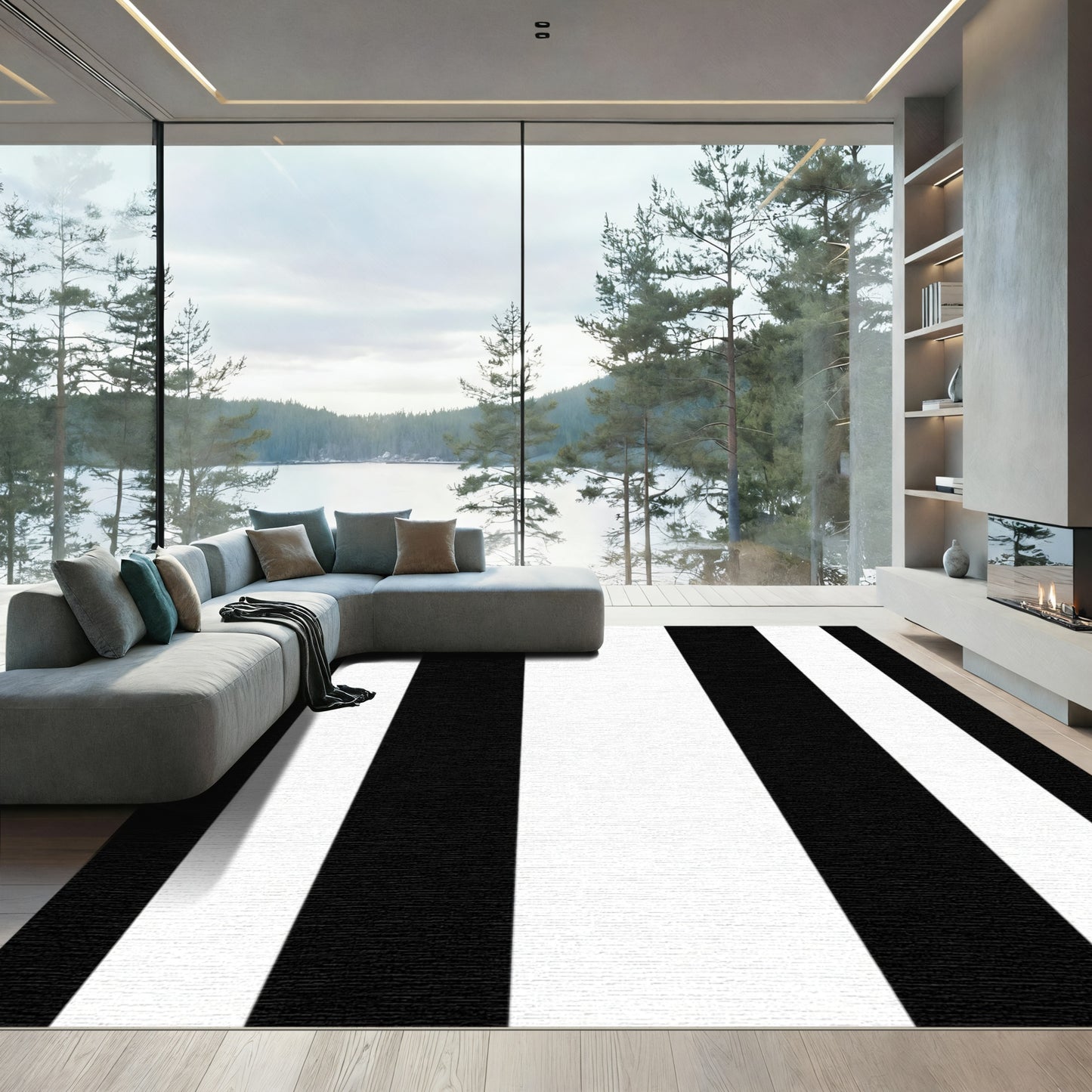 High Contrast Parallel Lines Collection Rug