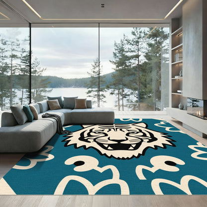 Bold Teal Cream Tiger Floral Rug