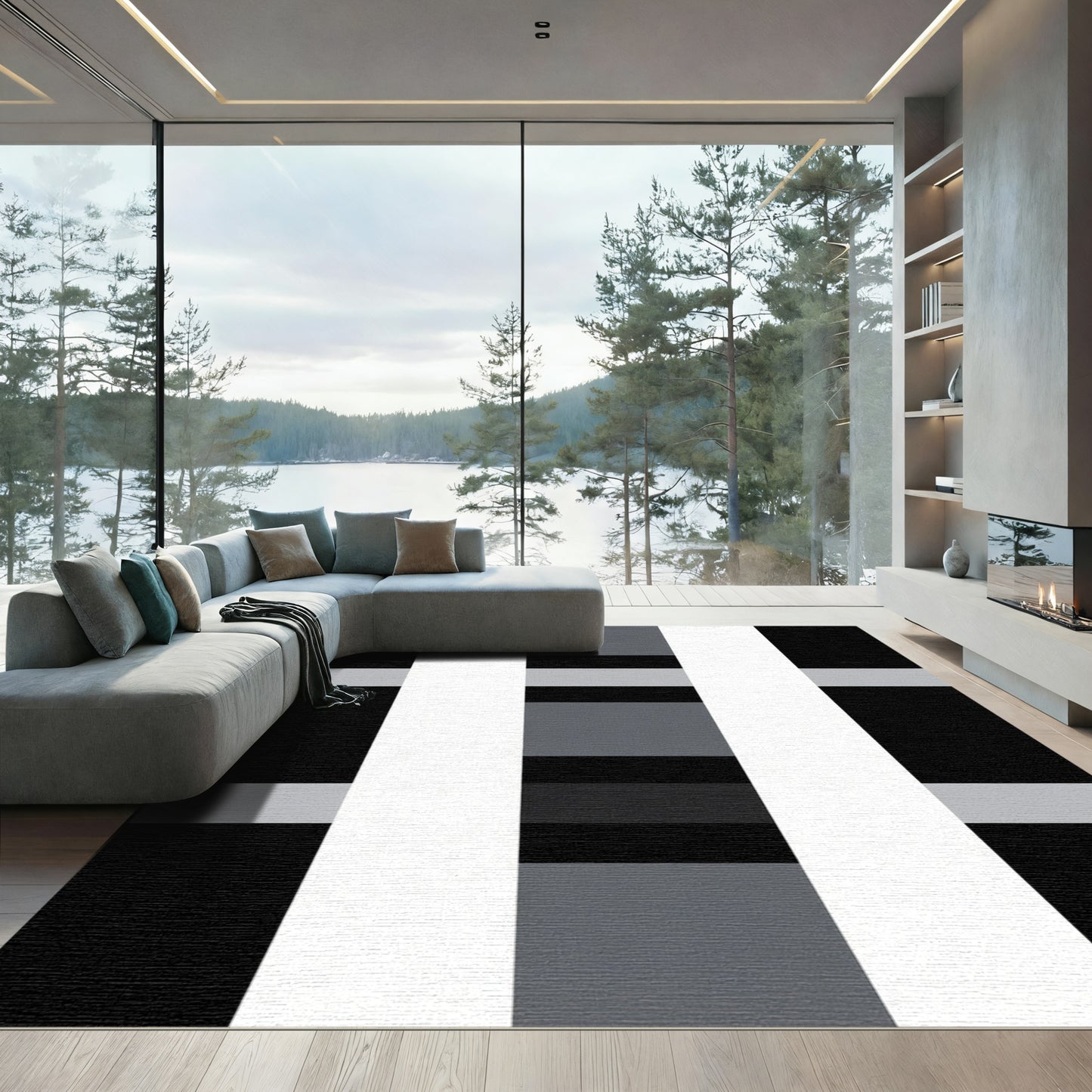 Modern Gray Black Stripe Rug