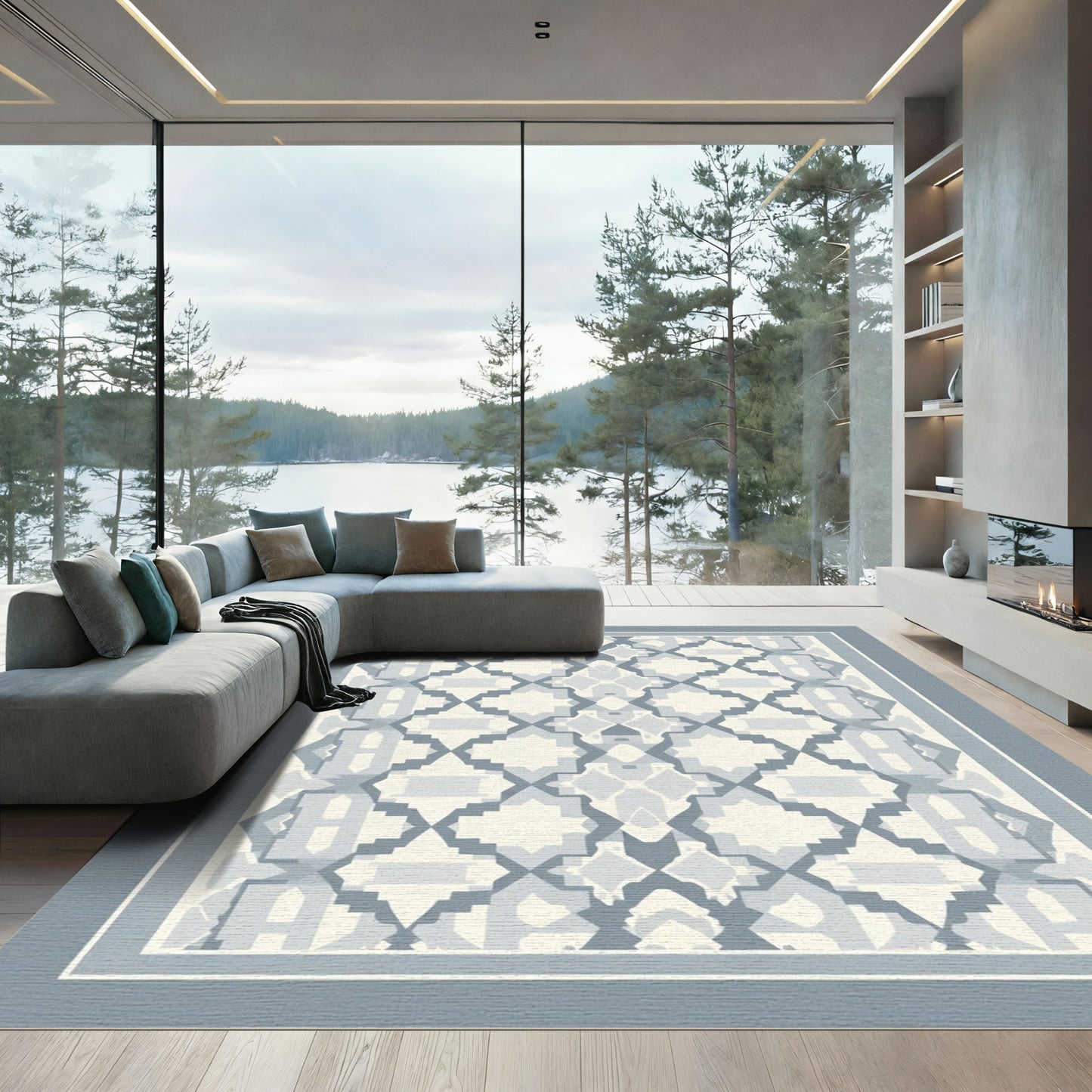 Pale Gray Geometric Archway Arrangement Rug
