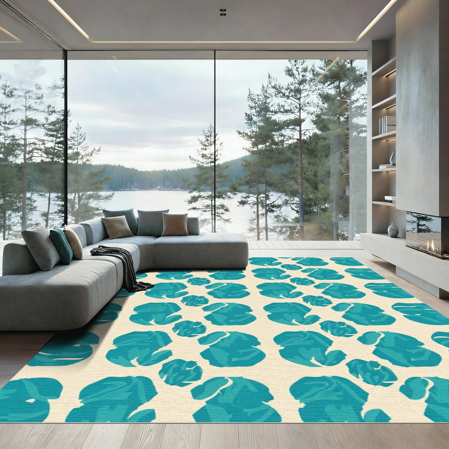 Teal Abstract Bloom Repeating Arrangement Rug