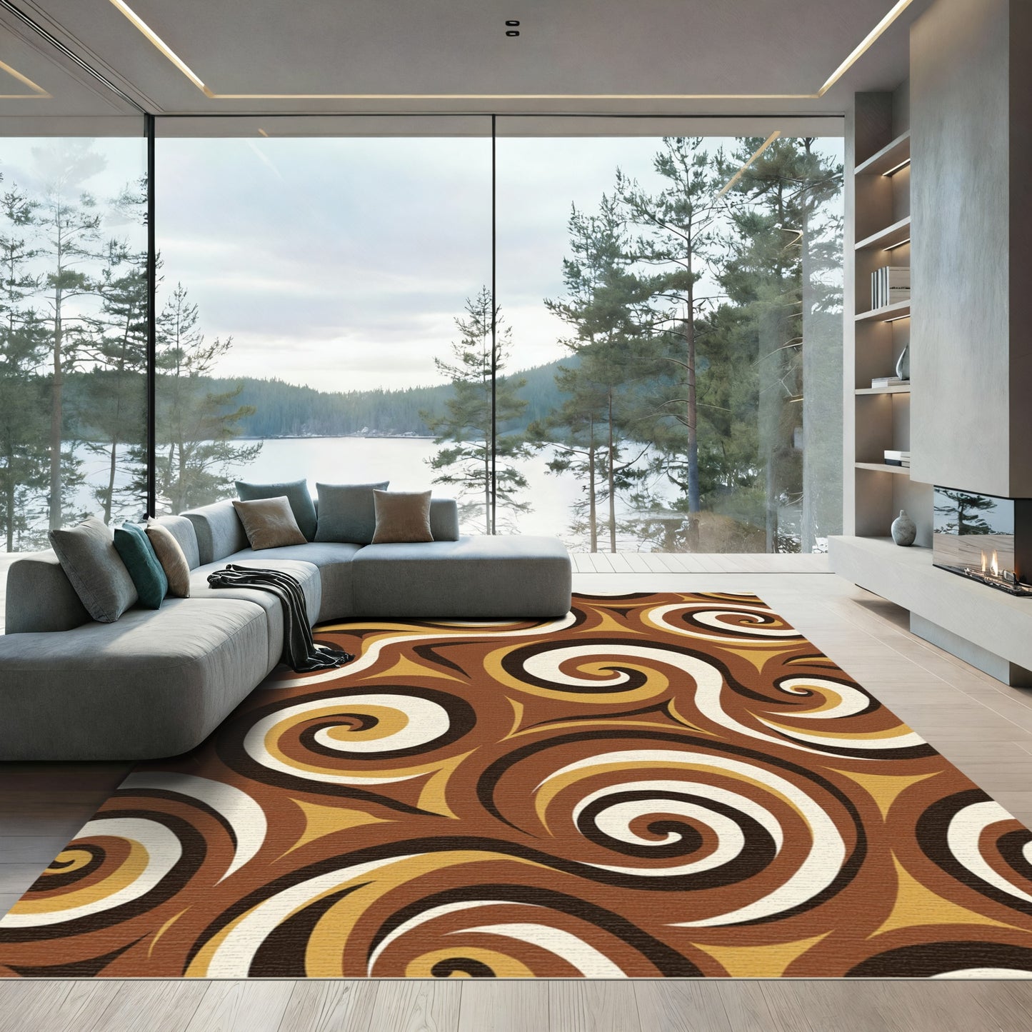 Retro Brown Cream Swirl Rug