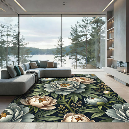 Elegant Sage and Cream Peony Bouquet Rug