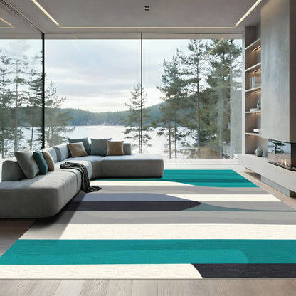 Teal Gray White Horizontal Layers Rug