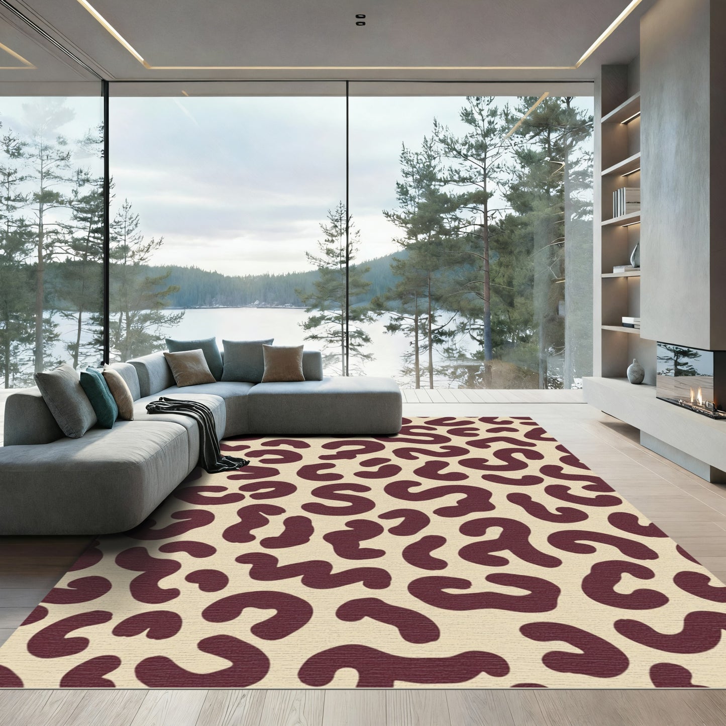 Burgundy Spots Modern Contemporary Rug