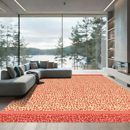 Coral Cream Abstract Spot Border Rug