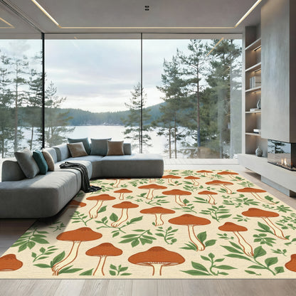 Earthy Brown Mushroom Forest Print Rug