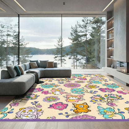 Whimsical Pastel Floral Animal Collage Rug
