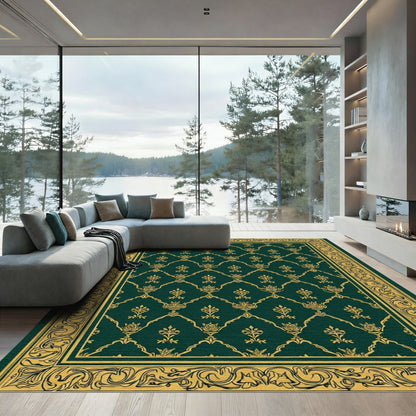 Emerald Gold Floral Lattice Border Rug